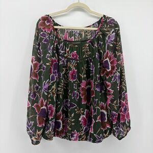 daniel rainn women's long sleeve floral print blouse size 1x green purple pink